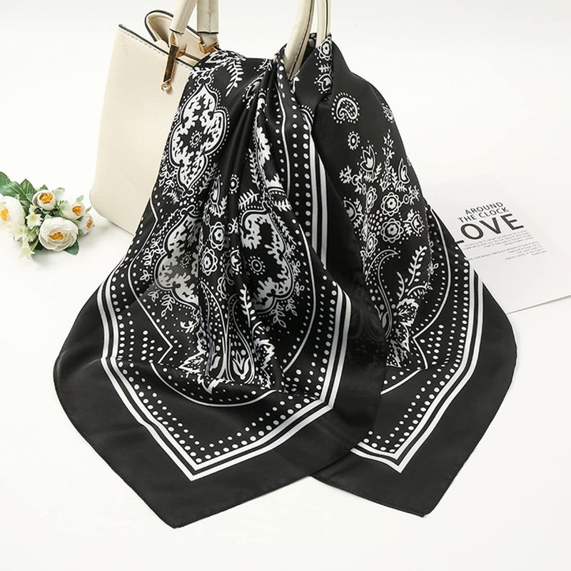 VANLINKER Vintage Bandanas Square Multi-Purpose Scarfs for Men Women Silk Like Scarf Neckerchief Protective Coverage VL9549 Black - Image 4